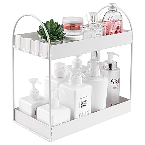 YURONG 2-Tier Standing Rack Bathroom Countertop Organizer Vanity Tray Cosmetic Makeup Storage Kitchen Spice Rack Standing Shelf(White)
