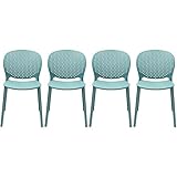 2xhome Set of 4 Blue Contemporary Modern Stackable Assembled Plastic Chair Molded with Back Armless...