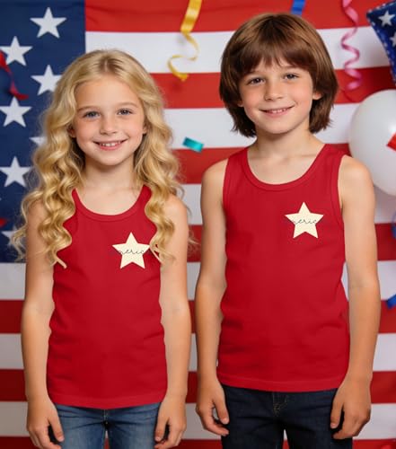 Image of Ithalt Girls 4th of July Tank Top for Kids Boys USA Patriotic Shirt American Flag Tshirt Red White and Blue Sleeveless