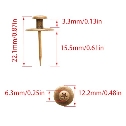 Image of 25 Pcs Bronze Tone Push Pins, Double Head Nails Decorative Tacks , Sturdy and Track-Less Wall Tacks for Easy Picture Hanging(Star Pattern)