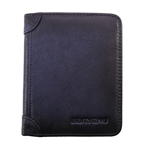 Men's Wallet PU Leather Trifold Wallets for Men Vintage Thin Short Multi Function ID Credit Card Holder Slim Purse Money Bag,Grey Blue