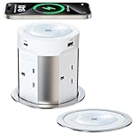 Sewingvr 9-in-1 Pop Up Power Socket, 4 Outlet Recessed Power Socket with 15W Wireless Charging,Hidden Power Strip with 2 USB-C PD 75W for Worktop, Office, Kitchen, 1.8M Cable, D 100MM, White