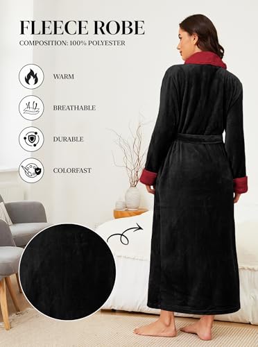 Image of Hellomamma Premium Long Robes for Women-Super Plush Soft Fleece Bathrobes Black X-Large