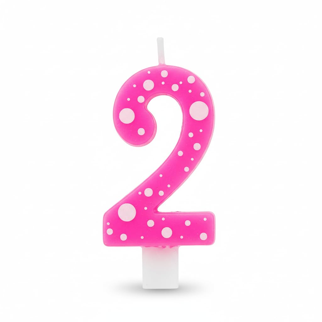 Candela Compleanno con Pois, Paraffina, 12,5 cm, Fiamma Stabile (rosa 2)