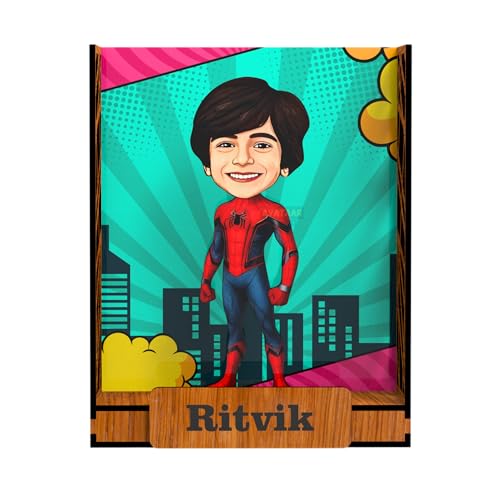Image of Personalized Gift for Kids, Friends Character Caricature Photo Frame Unique Design Customized Gift for Children, Return Gift Idea (Spiderman, Box)