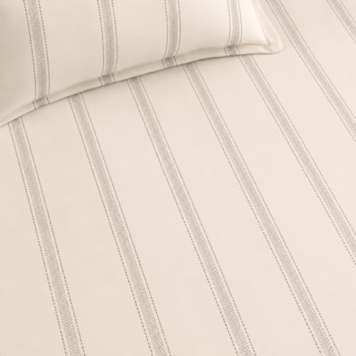 Image of Blue Strip Polycotton Fitted Bedsheet, Single 42x75 (Calm) | 300 TC | All-Round Elastic Grip | Soft, Breathable & Colourfast | Wrinkle Resistant | Machine Washable