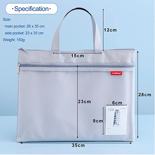 Pendancy Mesh Zipper Pouch 11X13.7 In, Large Double Pocket Waterproof File Bag With Handle, A4 Size Foldable Document Storage For Puzzle Project/Cross Stitch/Travel/School/Office（Gray） #TOP1