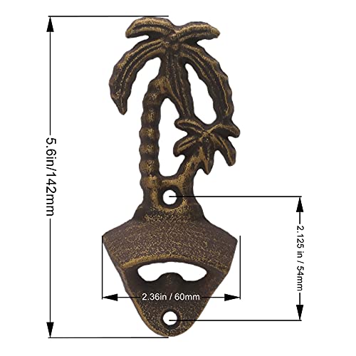 Luwanburg Palm Tree Cast Iron Beer Bottle Opener Wall Mounted With Magnetic Cap Catcher (Aged Bronze) #TOP4