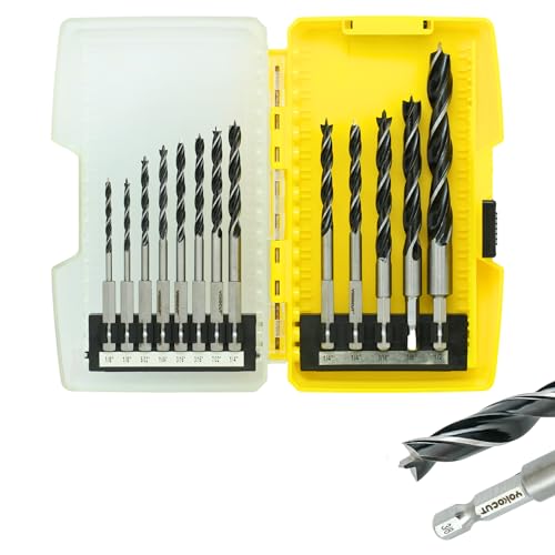 Brad Point Drill Bits Set, 13pcs for Woodworking, 1/4" Hex
