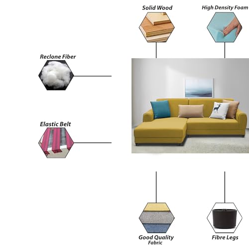 Image of Kraven LHS 4 Seater L Shape Sofa Set for Living Room (Yellow Fabric) Premium Fabric Sofa