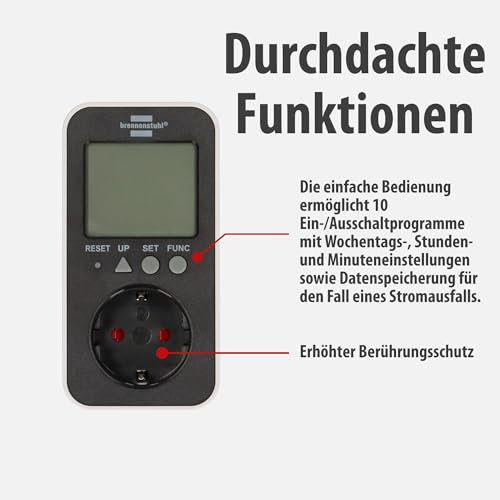 Brennenstuhl Ecolor Energiemessgerät ECL EM-2 (Strommessgerät/Stromzähler Steckdose mit erhöhtem Berührungsschutz, Energiekostenmessgerät mit 2 individuell einstellbaren Stromtarifen)