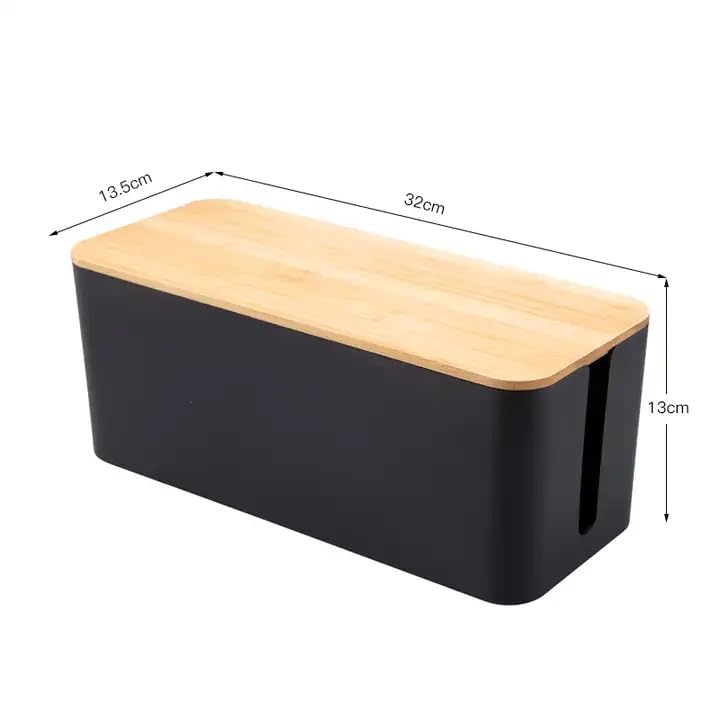 Image of Cable Wire Organizer Box Cable Manager Box for Office,Home (Wooden, Black Medium) Size: 13 * 32 * 13.5 cm