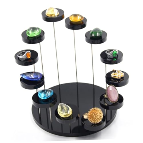 TOVINANNA Acrylic Ring Holder Jewelry Display Stand with Bases Stylish Organizer for Home Showcase and Shops Black Rotating Rack for Rings and Brooches
