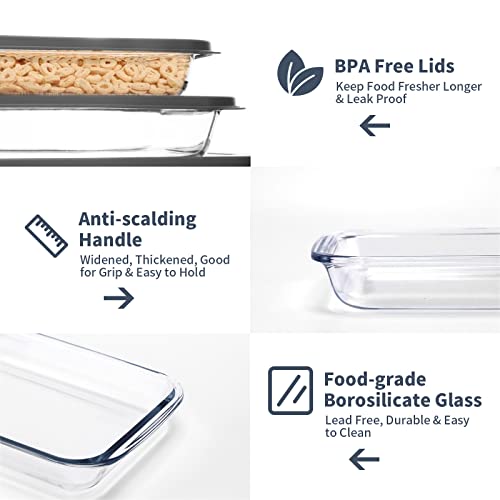 Luvan 8 Piece Glass Baking Dish With Lids, Rectangular Glass Baking Pan Bakeware Set With Bpa Free Lids, Baking Pans With Cover For Lasagna, Leftovers, Cooking, Kitchen, Fridge-To-Oven Safe #TOP2
