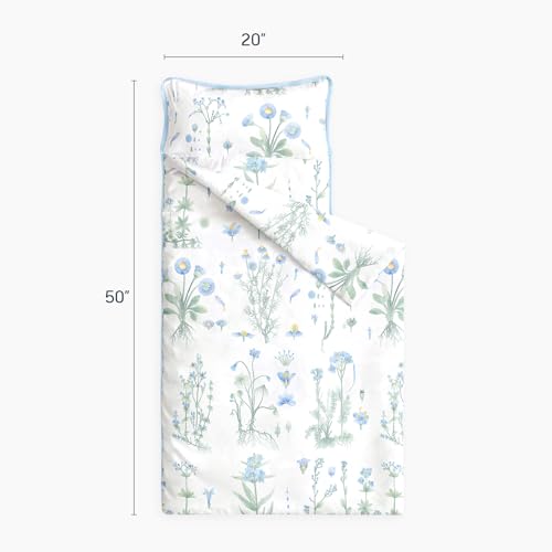 Image of Wake In Cloud - Toddler Nap Mat with Pillow and Blanket, 100% Cotton Fabric, for Kids Girls Ages 3 Plus in Daycare Kindergarten Preschool, Sleeping Bag, Botanical Flowers