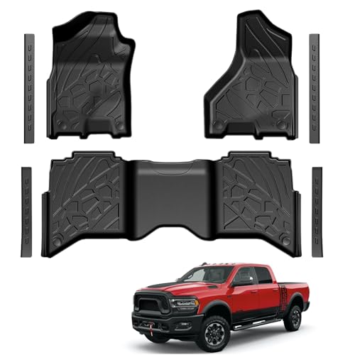 LUMWAY Floor Mats for 2019-2025 2026 Dodge Ram 2500/3500 Crew Cab with Bucket Seat (Not for PTO KIT Models) TPE All Weather Durable Floor Liners Door Sill Guards for Dodge Ram 2500