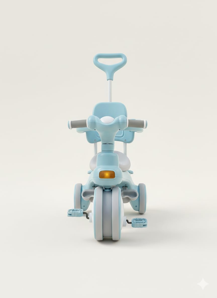 Kids Tricycle with Push Handle, Blue, Adjustable, with Seat and Backrest