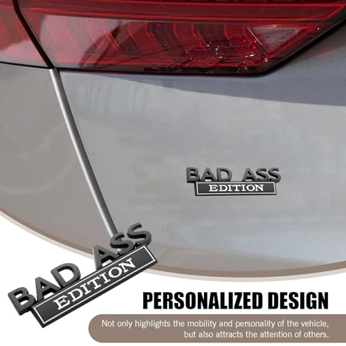 Image of Pack-1 Car 3.93 inch x 1.34 inch Fender Badge Sticker, Bad Ass Edition Alloy Anti-Rust Personalized Decoration, 3D Stereoscopic Tailgate Front Grille Hood Decal, Universal for Cars (Black & White)