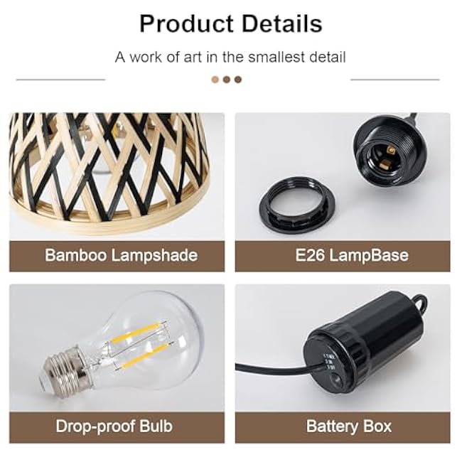 Battery Operated Hanging Outdoor Chandelier with Remote Timer 2 Pack, Handmade 5.31'' Small Battery Operated Pendant Light, Outdoor Chandelier for Gazebo, Pergola, Porch, Patio