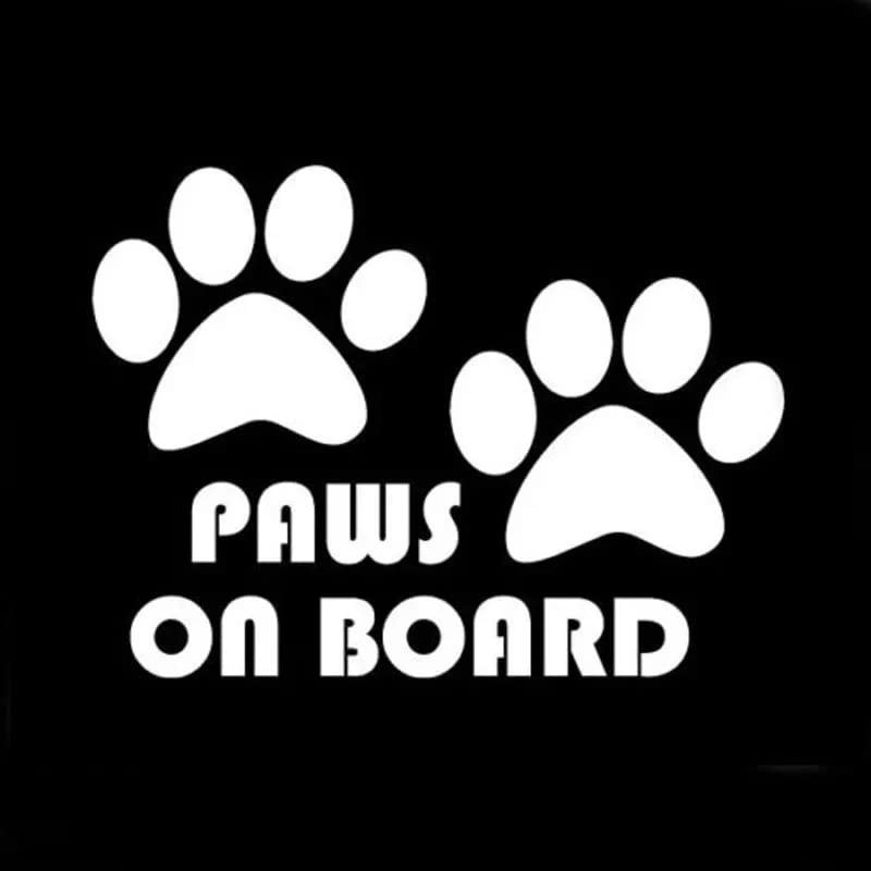 MAKTEM Paws on Board Vehicle Vinyl Sticker, Dog on Board Car Safety Sign, Cute Animal Car Sticker, Car Window Sign for Dog Mom/Dad, Paw Print Design Vinyl Decal (White)