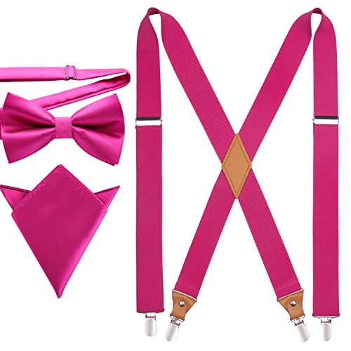 HISDERN Hosenträger für Herren X Form mit sehr Starken Hosenträger und Fliege mit Einsteckuch Set Cover