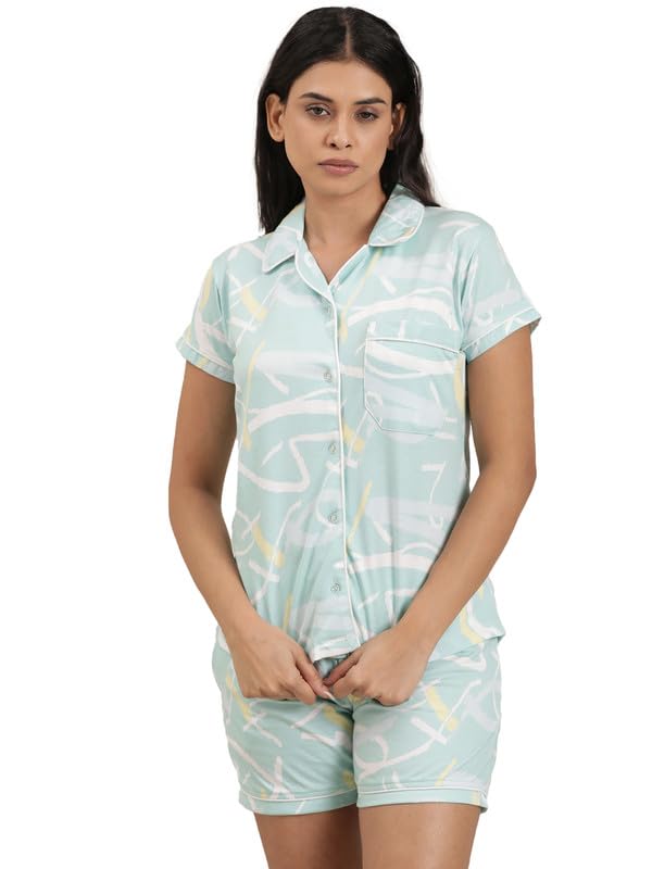 femmora Women’s Cotton Nightwear Set | 2-Piece Co-Ord with Notched Collar Half Sleeve Shirt & Drawstring Hem Shorts | Soft Breathable Fabric | Comfortable Lounge & Sleepwear | Set of 1-picture-41