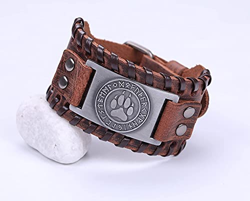 Pulsera de cuero ancho Viking Wiccan negra y marrón miniatura 2
