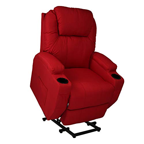 Single Recliner Chair with Massage & Heating Ergonomic Lounge Massage Sofa Power Lift for Elderly Living Room Single Sofa with 2 Cup Holder Home Theater Seat,Fabric,Red