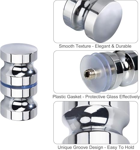 2 Paare Duschtürknopf Aluminiumlegierung Duschtürgriff Türknauf Dusche Griff Beschläge Türgriff Doppel Knöpfe hochglänzend für Duschtür Glastüren mit 2 Stück verchromte Duschsockel