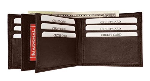 MARSHAL Genuine Leather Bifold Mens Multi Credit Card Holder 3 ID Windows Wallet3