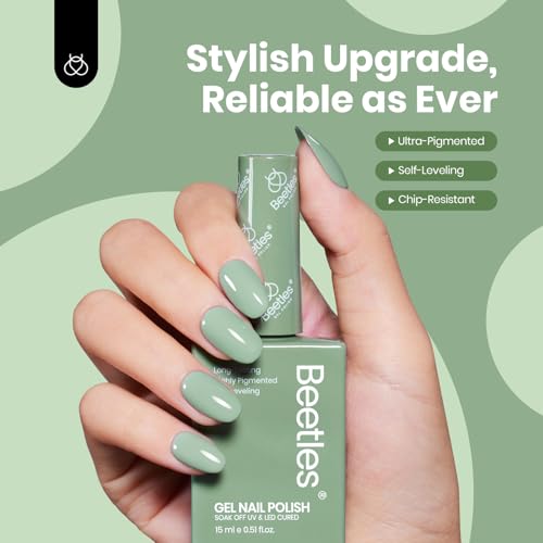 Image of Beetles Sage Green Gel Polish - Misty Sage 15ML /0.51Fl Oz, Green Gel Nail Polish, Soak Off UV LED Lamp Pastel Nails Art, Long-Lasting Manicure Salon Home Bright Summer Day Nails