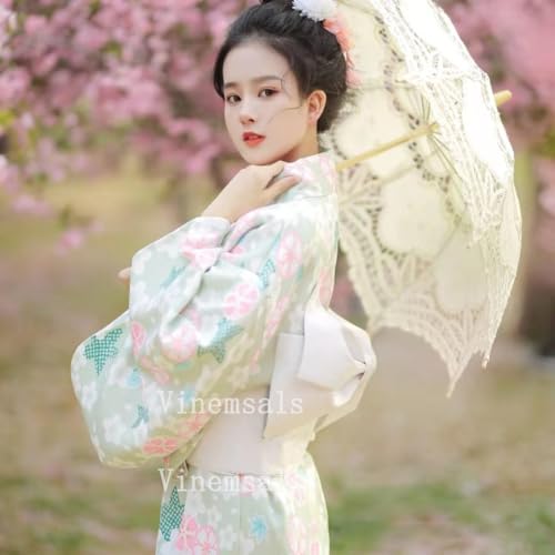 [Lkbilswei] レディース 浴衣 コスチューム 花柄 和服 女性用浴衣 5点セット 浴衣帯 扇子 靴下 髪飾り 可愛い 和式浴衣 花柄 平織り きれいめ フリーサイズ 花火大会 夏祭り 旅館 浴衣セット ゆかた 大人用（Amazon）