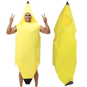 ZocRjvN 1 Bananen Kostüm, 138x56 cm Lustige Kostüme für Erwachsene, Perfekt für Halloween, Karneval, Mottopartys und Cosplay Veranstaltungen