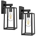 MAXvolador Outdoor Wall Sconce, Large Exterior Waterproof Wall Lantern Light Fixture, Black Porch Lights Glass, Anti-Rust E26 Patio Lighting, 2 Pack