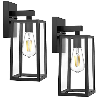 MAXvolador Outdoor Wall Sconce, Large Exterior Waterproof Wall Lantern Light Fixture, Black Porch Lights Glass, Anti-Rust E26 Patio Lighting, 2 Pack