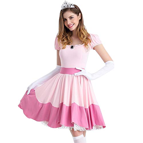 YAOJIWANG Damen Prinzessin Kostüm,Erwachsenen Cosplay Kostüm (Peach Kleid + Handschuhe) Prinzessin Deluxe Abendkleid für Karneval Geburtstag...