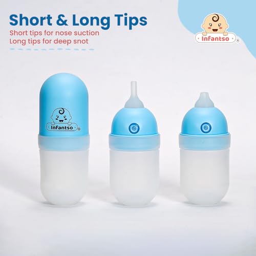 Image of Infantso (2-in-1) Nose Cleaner | Baby Nasal Aspirator | Gentle Suction for Blocked Nose | Soft Silicone Tip, Safe & Hygienic | Easy to Use for Newborns, Mucus Sucker for Congestion & Cold Relief (Made in Taiwan)