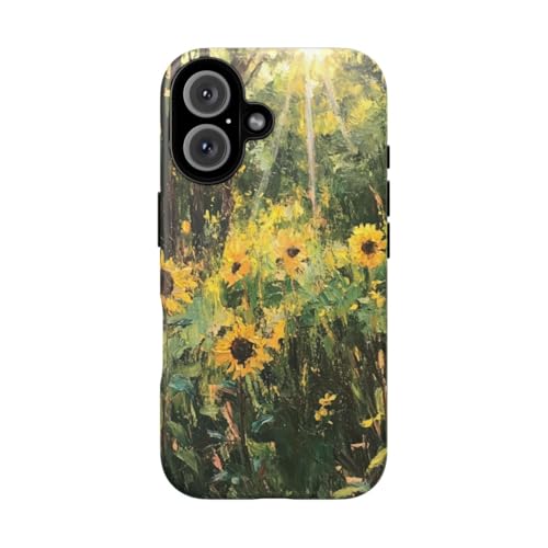 Coque rigide mate iPhone 16 Sunlights in Forest motif tournesols