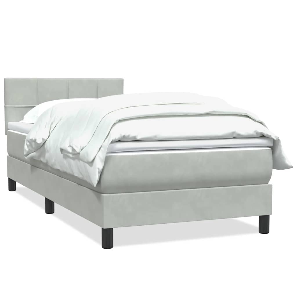 Cama con somier de 80 x 220 cm, terciopelo gris claro, con colchón y top, diseño moderno, cabecero de altura ajustable para habitaciones de invitados, habitación juvenil, accesorios para el