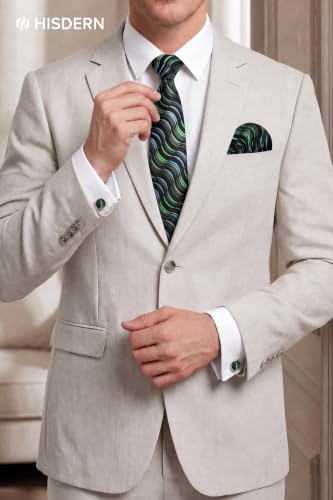 Image of HISDERN Ties for Men Paisley Tie and Pocket Square Cufflinks Set Formal Classic Floral Necktie Handkerchief Wedding Party