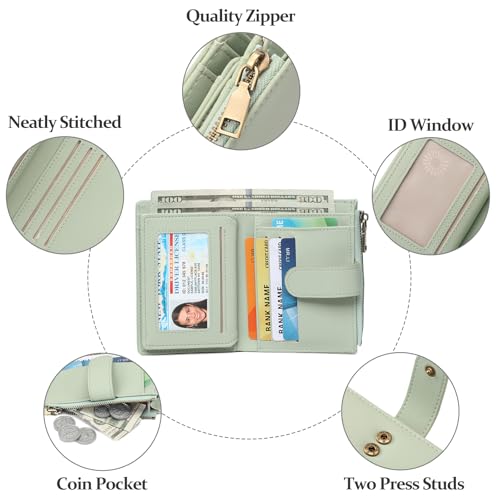 GAEKEAO Small Wallets for Women Leather RFID Blocking Bifold Zipper Pocket Wallet Card Case Purse with ID Window 5