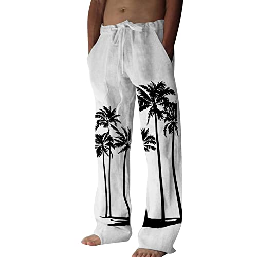 Herren Freizeithose Casual Sommerhose Strandhose,Graue Sweatpants,Leinenhose Orange,Jogginghose aus Seide,Pailletten Jogginghose,Jogginghose Grau, Blanco, M