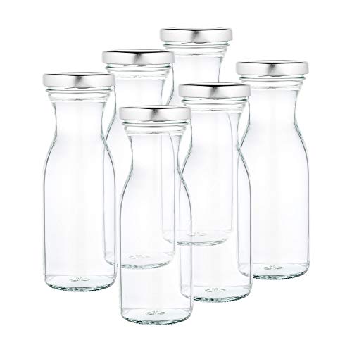 Foto von MamboCat 6er Set Milchflaschen 250ml + Twist-Off Deckel TO53 Silber I Kleine Flaschen zum Befüllen I Weithalsflasche zum Einkochen I Einmachflaschen Vorratsflasche I Glasflaschen luftdicht