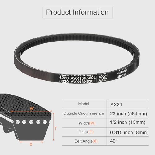 Image of uxcell AX21 EPDM V-Belt, Raw Edge Cogged Industrial Rubber V Belt 1 /2 inch Width x 21 inch Inside Circumference