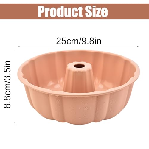 24cm/9.6in Non-Stick Fluted Cake Tin, Round Baking Tin, Cake Mould Baking Pan, Ring Cake Mould, Birthday Round Tube Moulds, Savarin Moulds for Chiffon Cake Cheesecake Gugelhupf (Pink) - Image 3