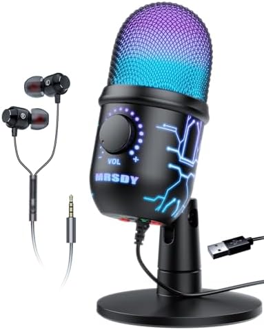 MRSDY USB Microphone for PC, Mac, PS4, PS5, RGB Computer Microphone with Monitor, Mute and Noise Reduction, Great for Recording, Streaming, Gaming, Podcasting