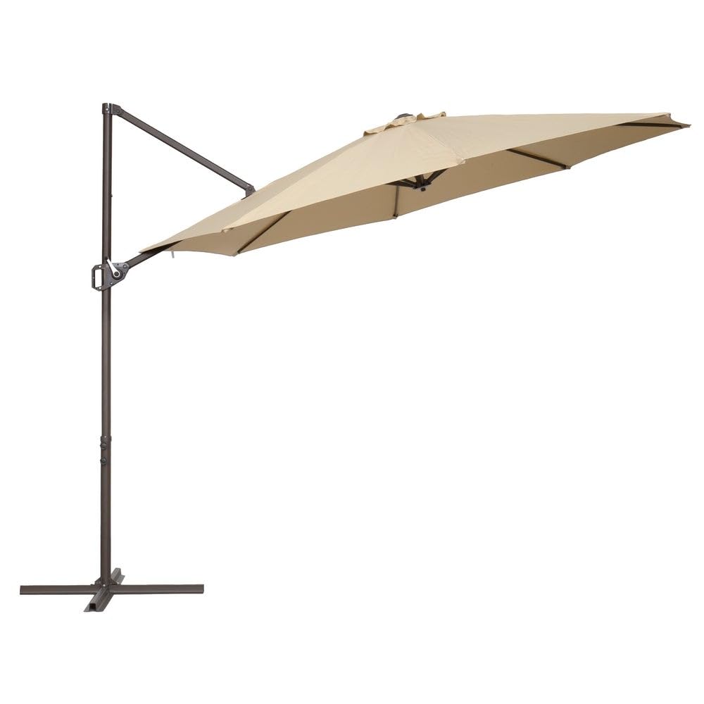 MONTY Parasol excéntrico alta RESISTENCIA, de Ø300 cm, Beige, mástil Ø48mm de Acero Marrón Topo, con Antiviento, Manivela y barra Estabilizadora, Elegante y Duradero, tratamiento Anti-corrosión