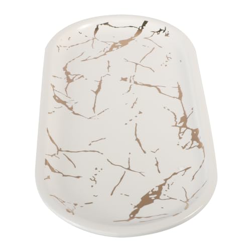CATIEBYE 1pc Ceramic Marble Pattern Breakfast Tray Elegant Oval Plate for Serving Snacks Organizing Sundries Tableware for Home Kitchen and Dining Decor