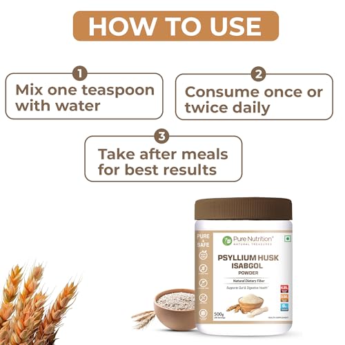 Image of Pure Nutrition Psyllium Husk Isabgol Powder, 500g | Natural Dietary Fiber Supplement | Supports Digestive & Gut Health | Helps Ease Irregularity & Bloating | Gluten Free, No Sugar Added