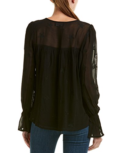 Michael Stars Women's Star Embroidered Long Split Neck Bell Sleeve Top, Black, M #TOP1